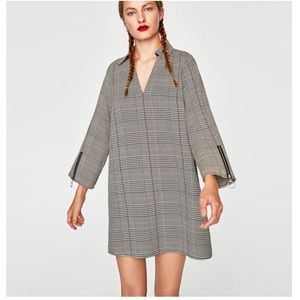 ZARA Checkered Dress With Collar. Zip sleeve. NEW